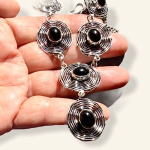 Black Onyx Gemstone Web Necklace